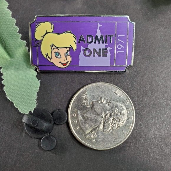 Disney Parks Admit One Peter Pan Tinkerbell Ticket 1971 Pin - Picture 2 of 3